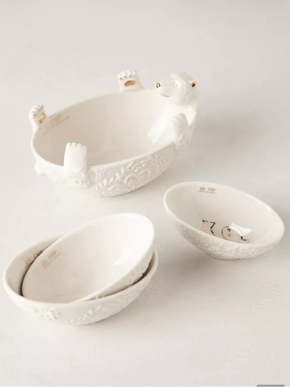 Anthropologie Polar Bear Ceramic Measuring Cups Set of Four
